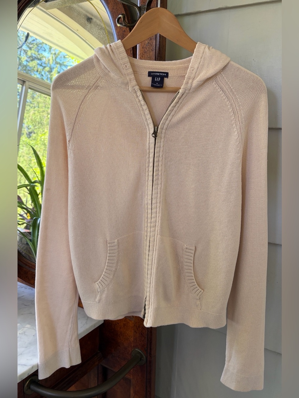 GAP Lightweight Linen/Cotton Blend Hooded Zip Cardigan - Cream